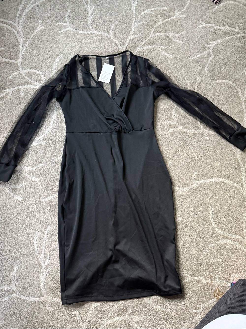 Black Sheer-Sleeve Midi Dress